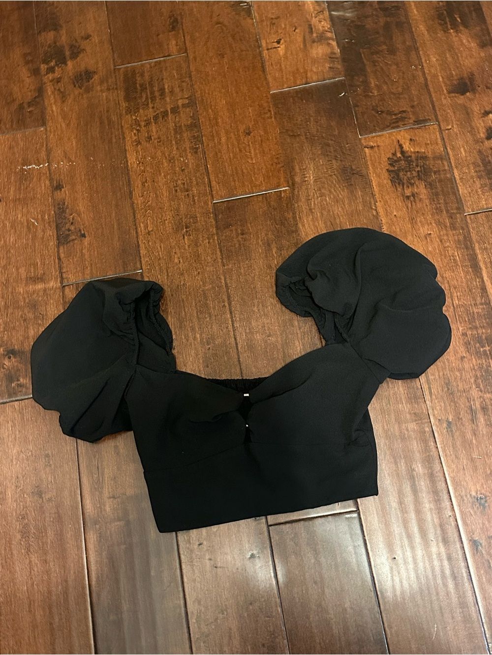 Black Puff Sleeve Crop Top - Women Size S